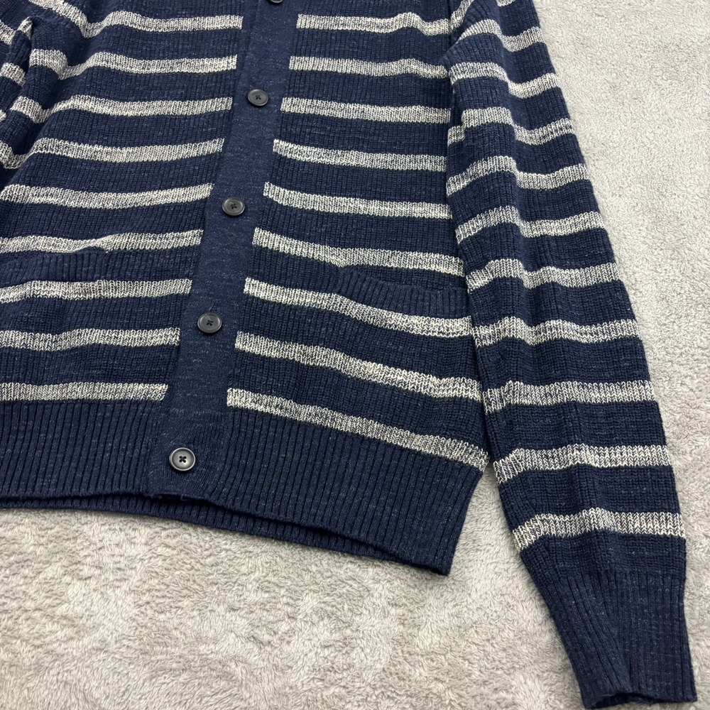 VTG Gap Shawl Cardigan Sweater Mens XL Navy Blue Stripe Preppy Chunky Schoolboy - Picture 5 of 16